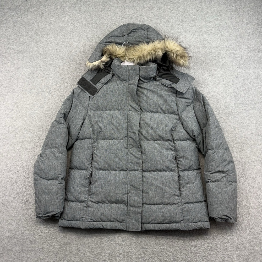 LL Bean Women's Ultrawarm Down Hooded Jacket Faux Fur Trim Quilted Gray Petite M
